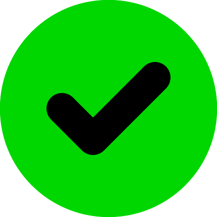 Illustration of a check icon in black color with a green background and rounded edges in a list format.