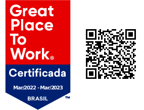 The image displays the Great Place to Work certificate seal, recognizing the company as an excellent place to work, with a QR Code next to it that allows authentic and reliable verification of the certificate.